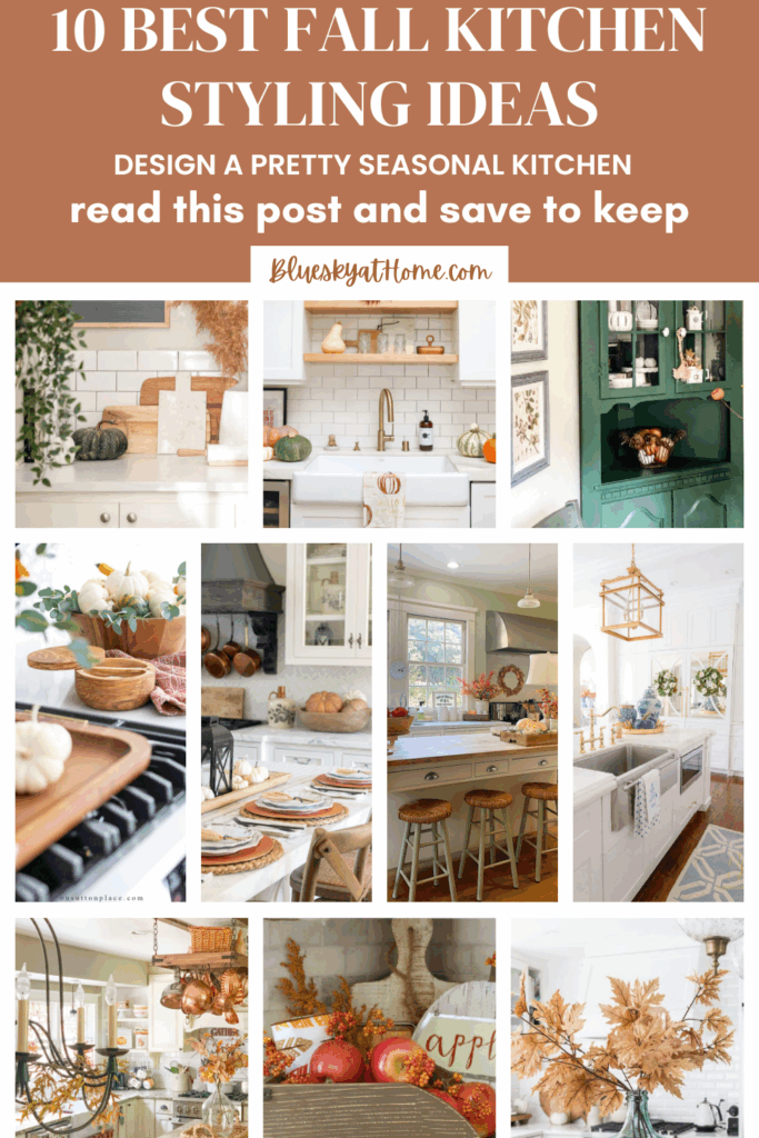 collage of fall kitchen decor ideas graphic
