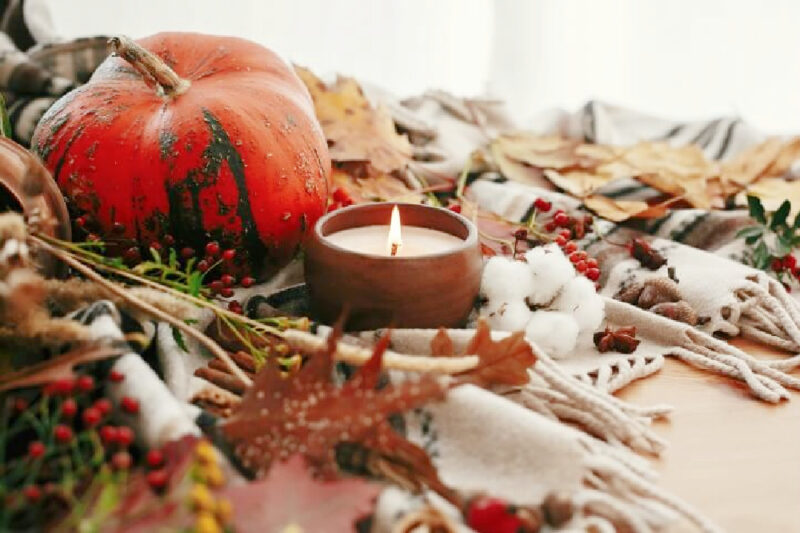 budget-friendly fall decor with orange pumpkin