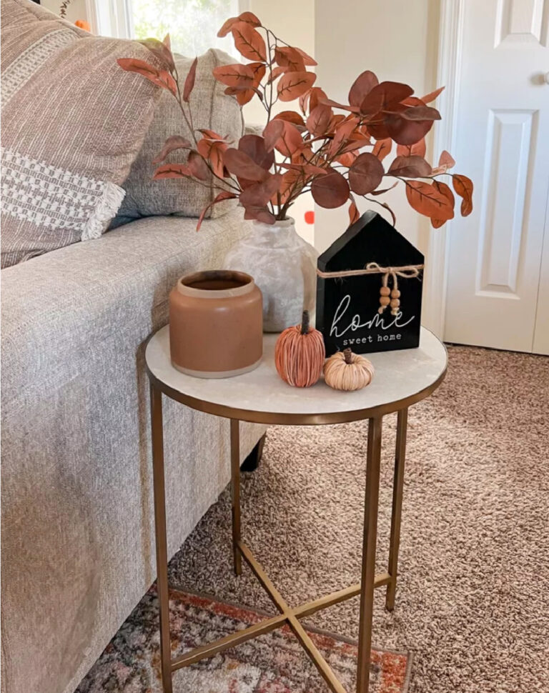 fall decorations on round side table