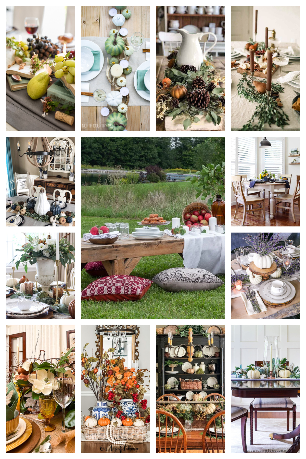 collage of early fall centerpieces and tablescapes