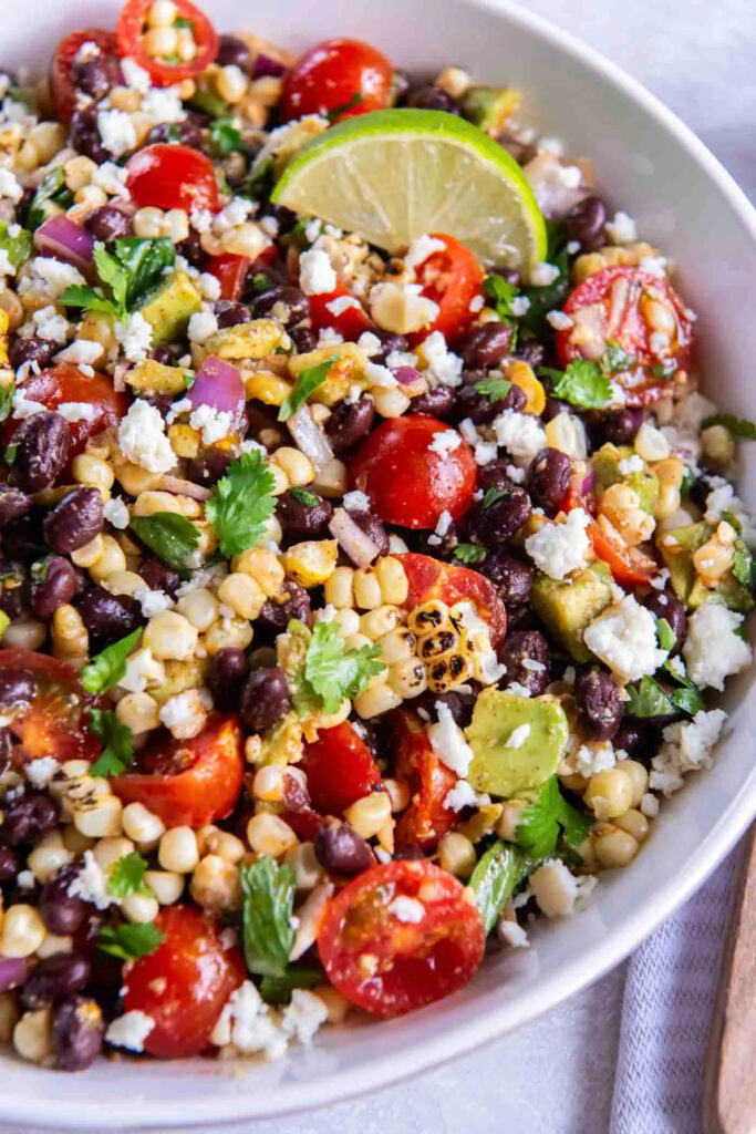 summer grilled salad with slice of lime