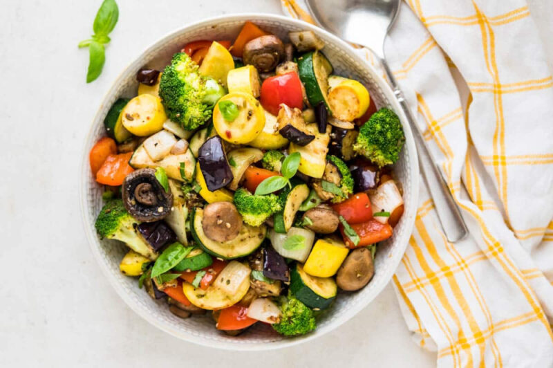 summer vegetable sauté in a a bowl