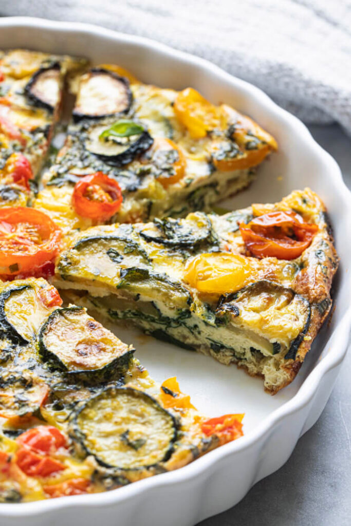 summer vegetable quiche with tomatoes and zucchini