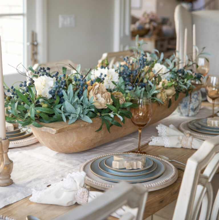 fall florals in dough bowl for fall centerpiece