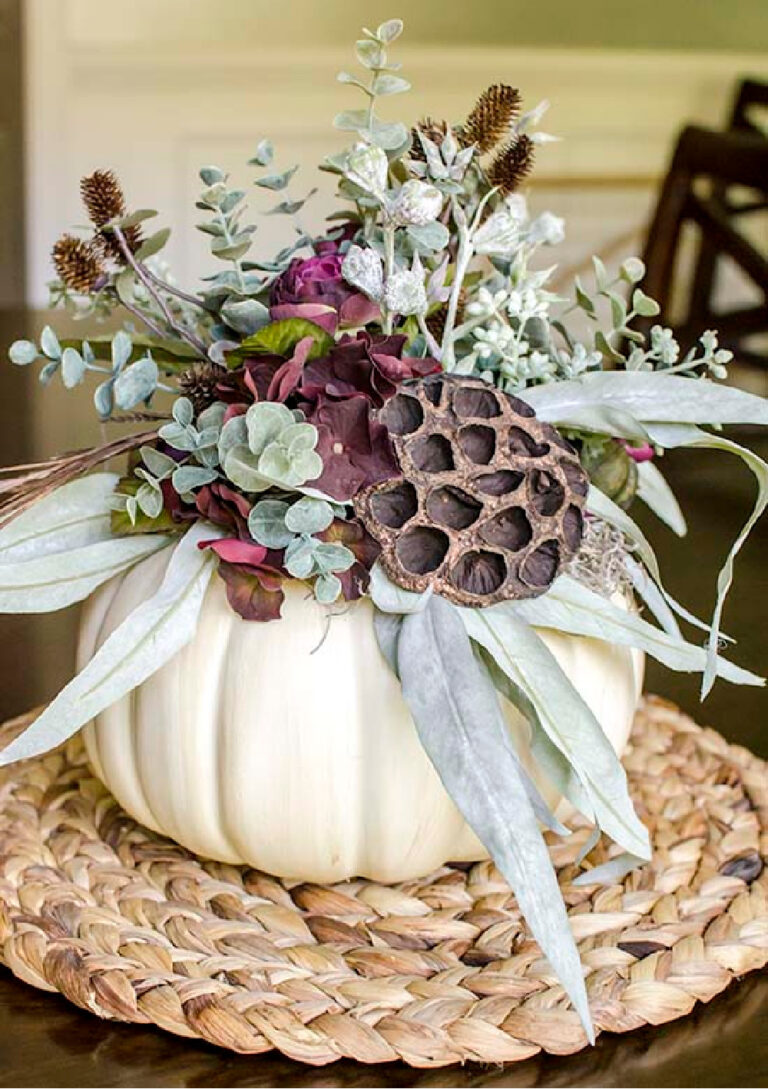 white pumpkin with fall florals