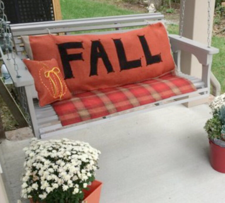 fall letters on orange pillow