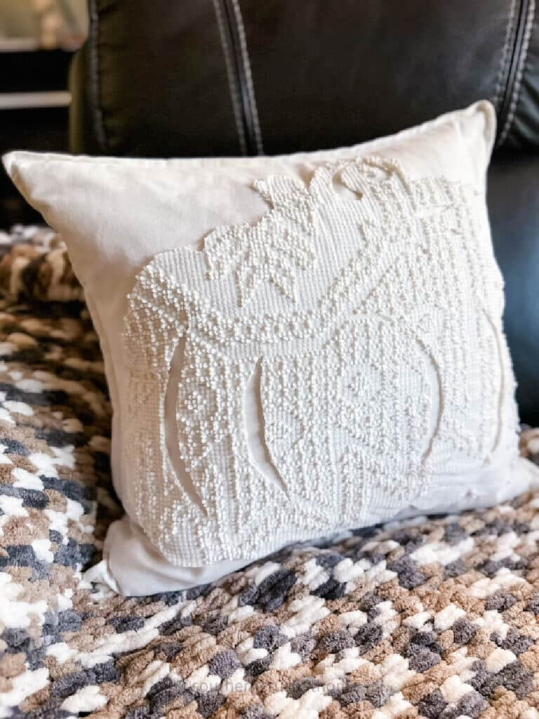 white vintage chenille  fall pillow