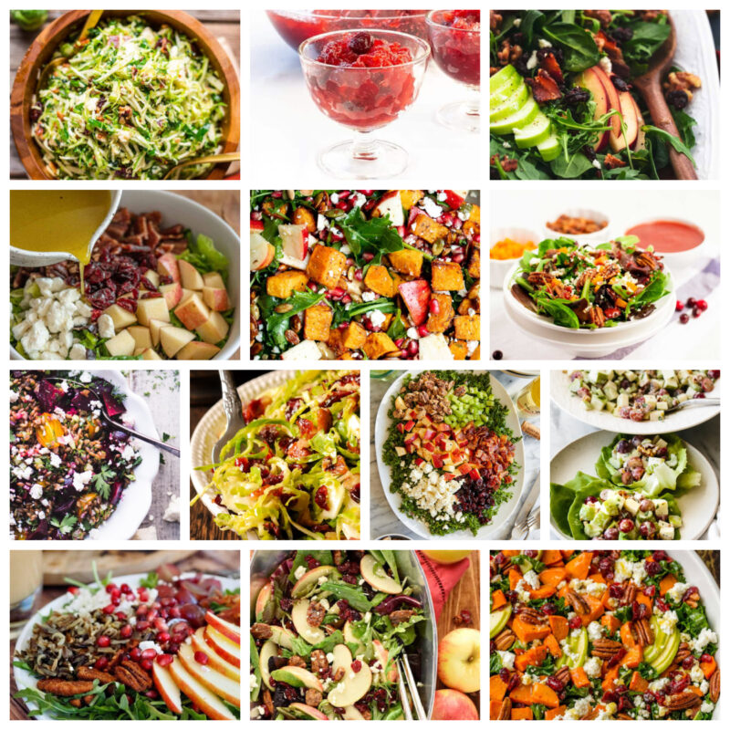 collage of Thanksgiving salads