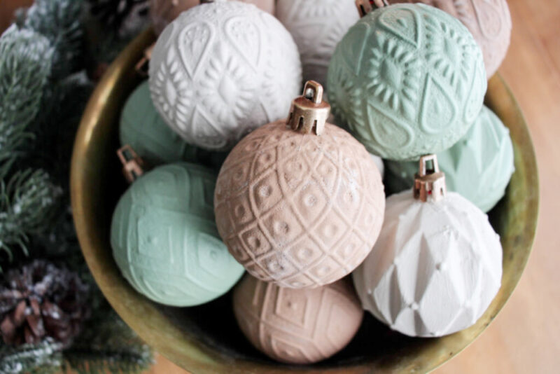 upcycled pastel painted Christmas tree ornaments