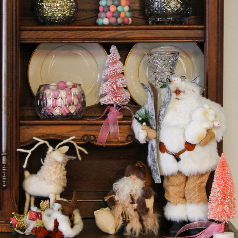 Christmas pink color scheme on hutch