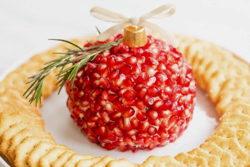 red ornament cheeseball appetizer