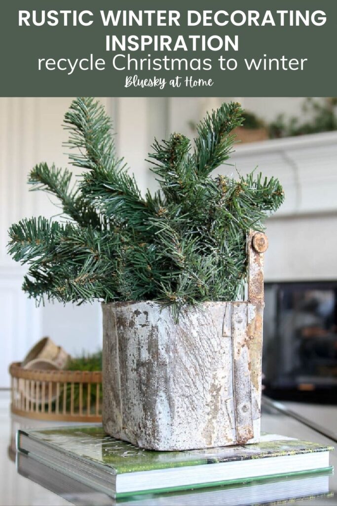 green and white winter decor transition