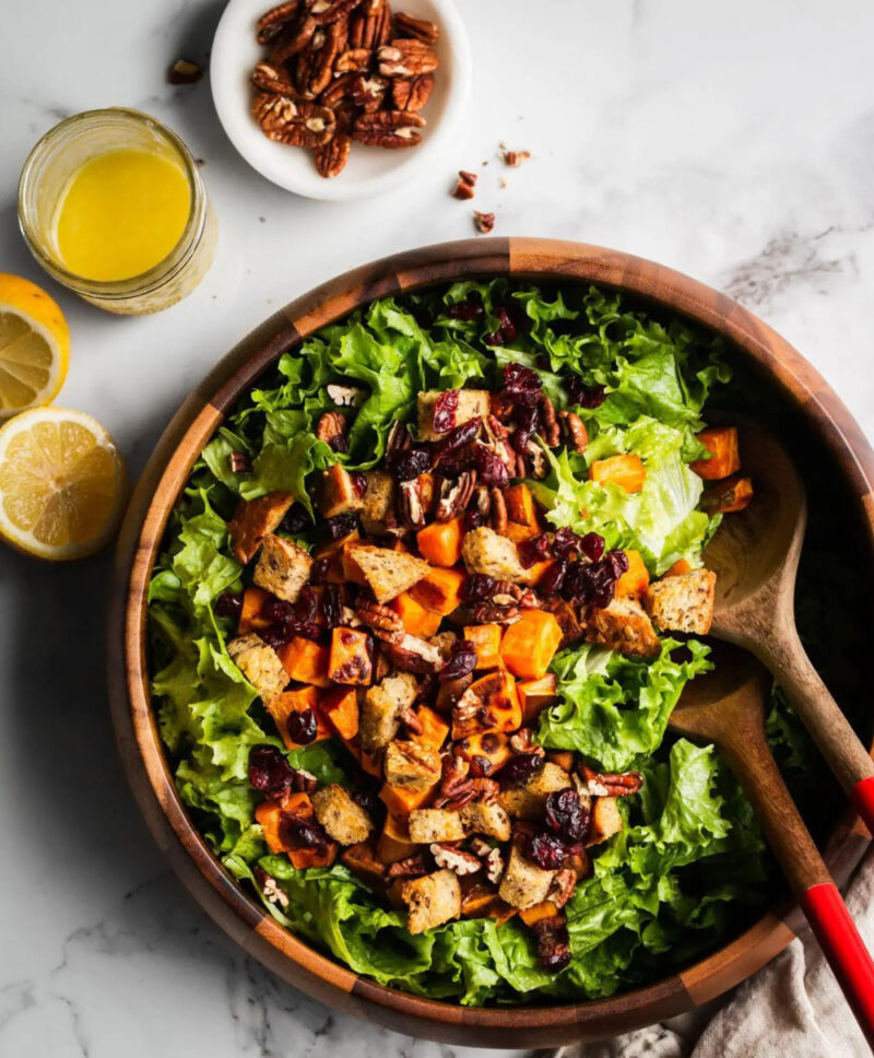 winter sweet potato toasted bread salad