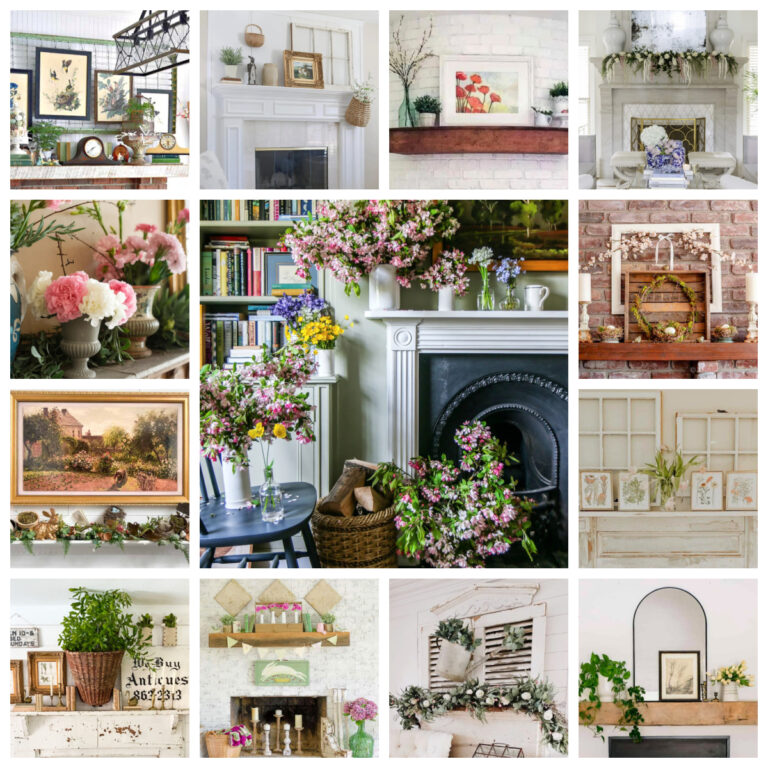spring mantel decor collage
