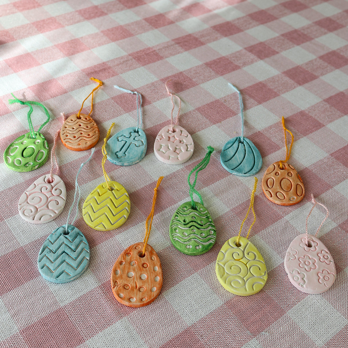 group of painted air-dry clay easter eggs