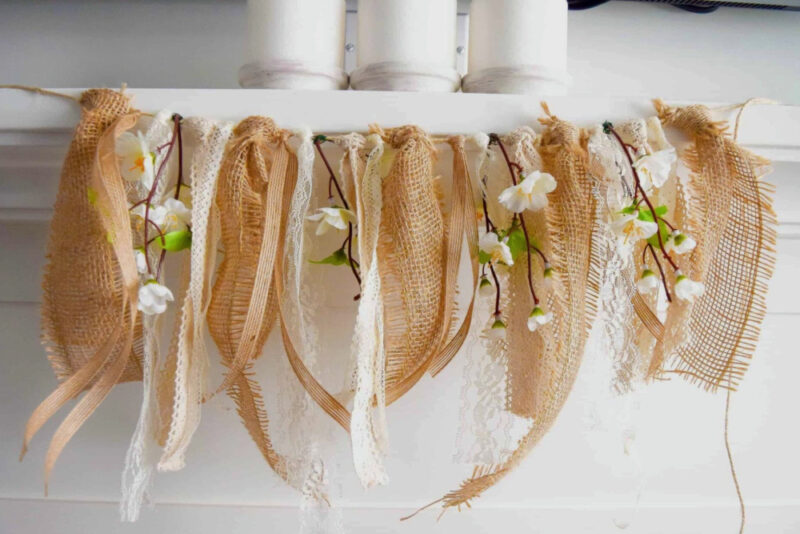 burlap and lace and spring flowers mantel garland