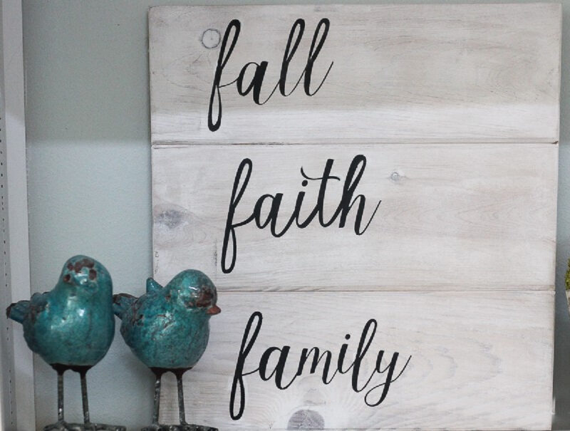 rustic wood sign with vinyl decals sign fall faith family