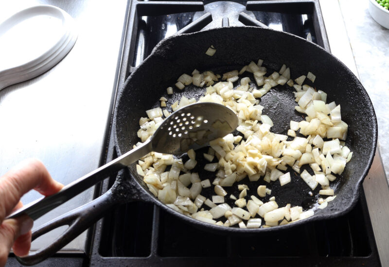 adding dice onion and chopped garlic