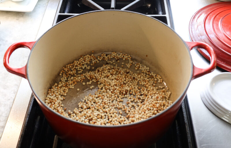 toasting couscous in Le Creuset pot