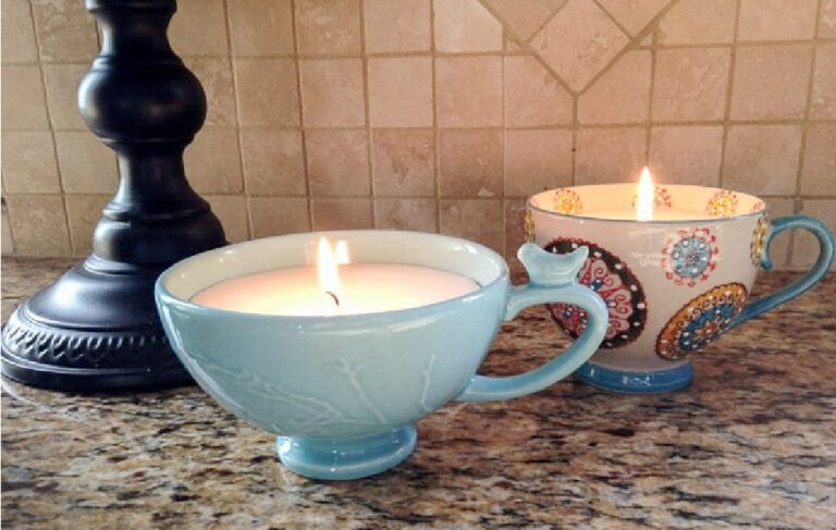 DIY blue coffee cup candle