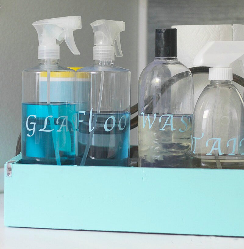 VINYL decals on clear plastic bottles in the laundry room