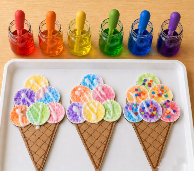 cotton pad painted ice cream cones