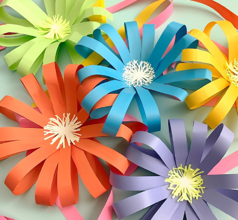 easy paper flower project in different bright colors