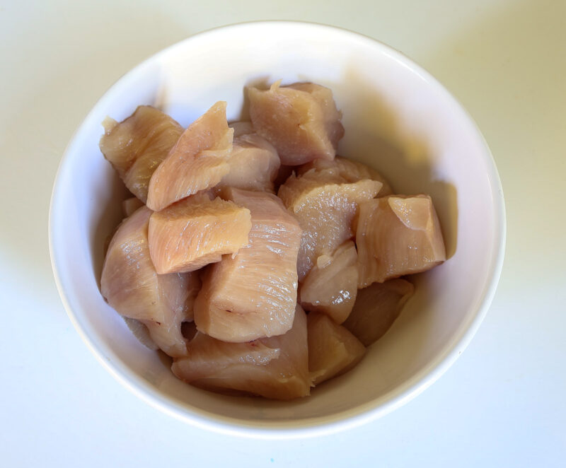 bowl of cubed chicken breasts