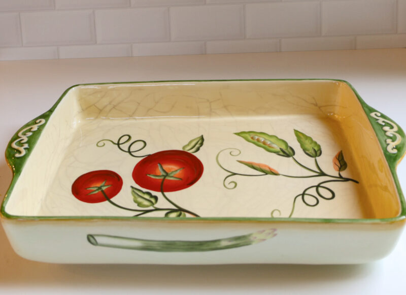 vegetable-decorated baking pan