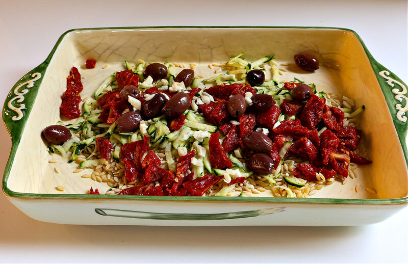 fresh vegetables and orzo ingredients