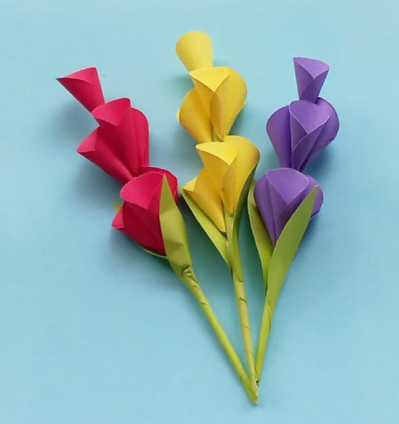construction paper flowers in bright colors
