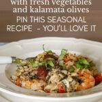 one-pan shrimp and orzo with veggies and kalamatas