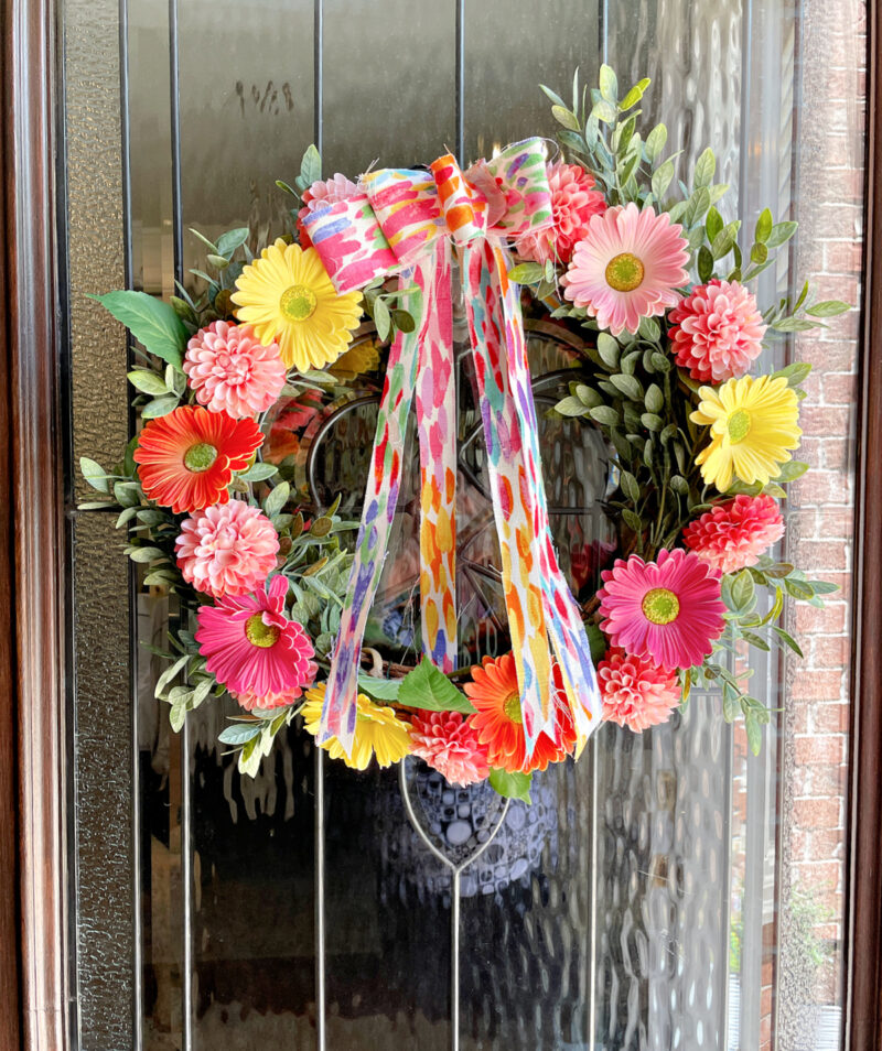 summer flower wreath on front door