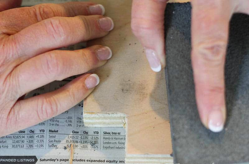 sanding wood for vintage stool update