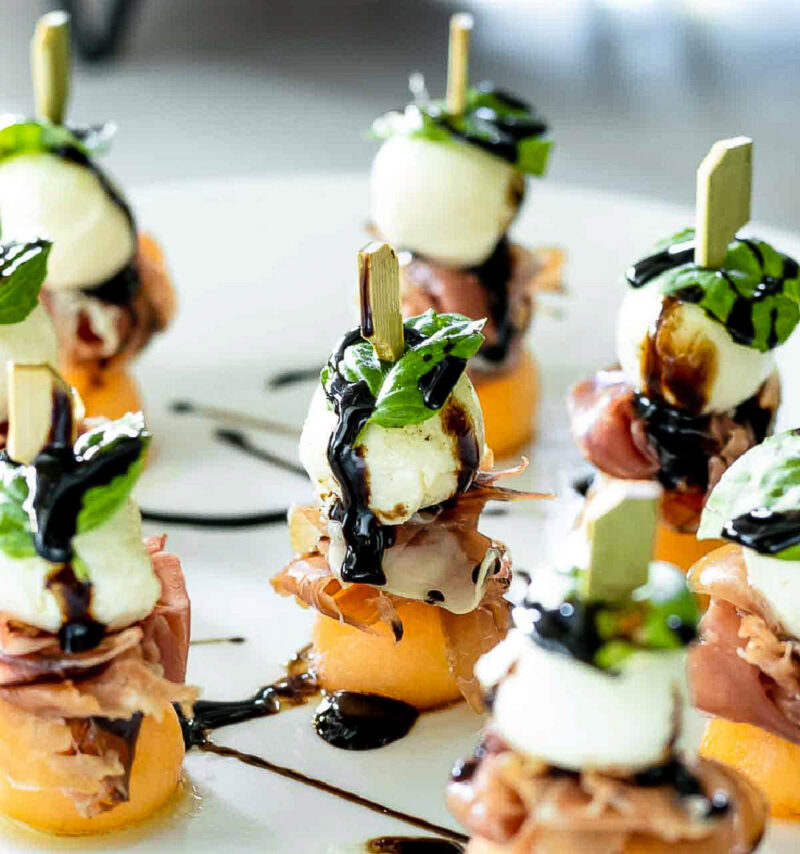 avocado, melon and prosciutto skewers