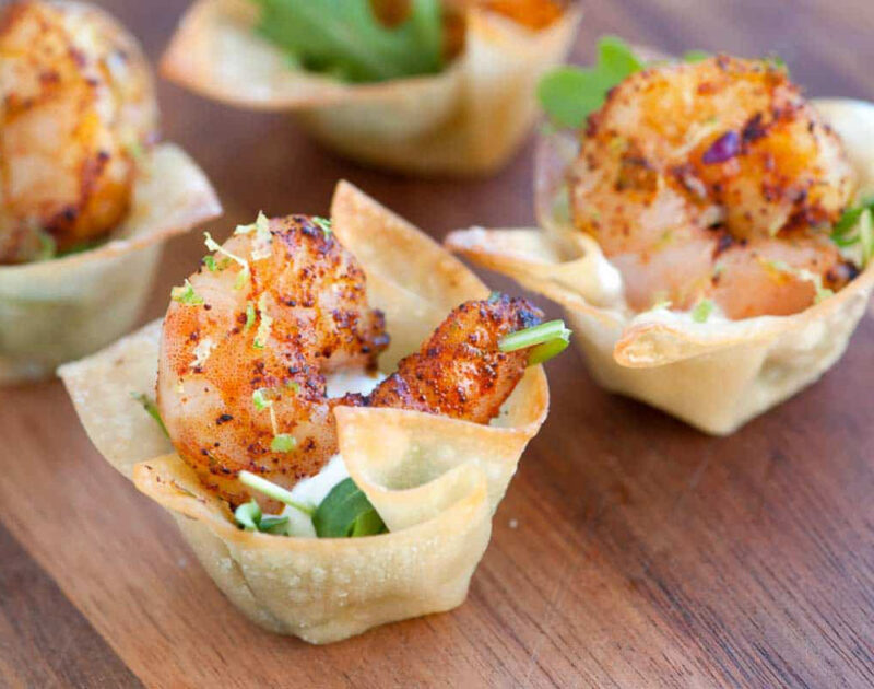 grilled shrimp in a wonton cup