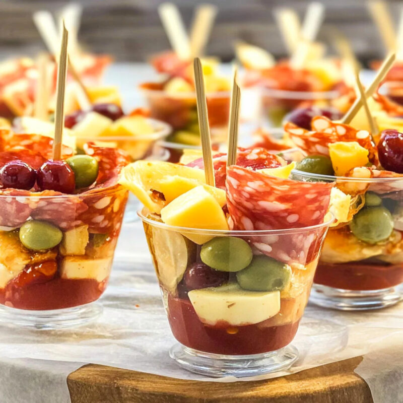 savory charcuterie ingredients in a cup