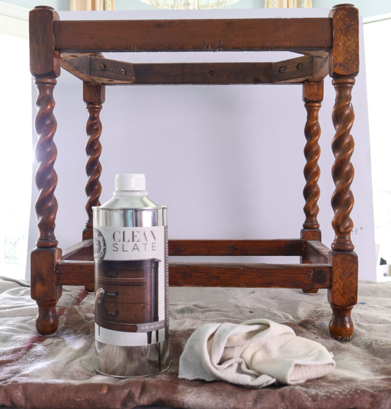 cleaning wood stool with cleanner