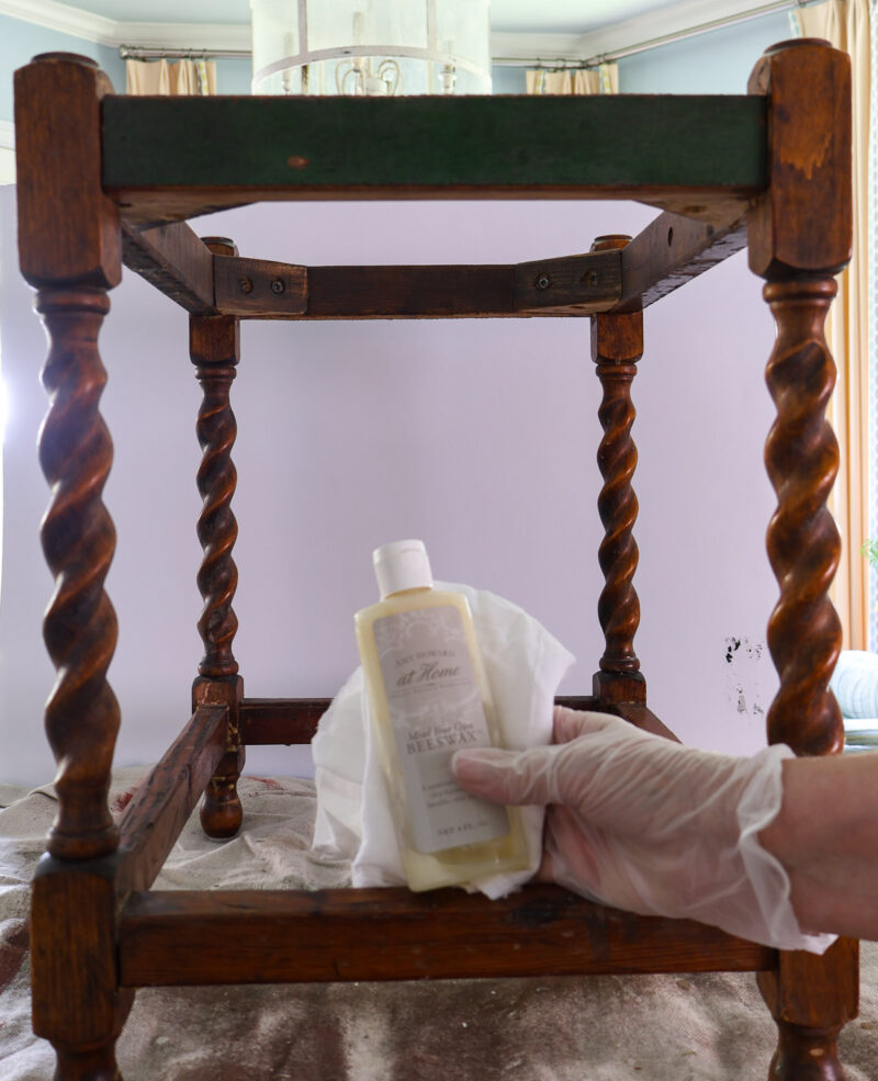 wax to polish wood patina on vintage stool