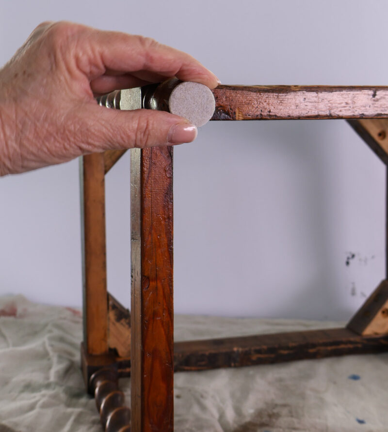 adding pad on bottom of feet on vintage wood stool