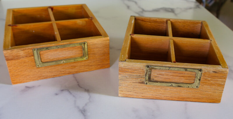 old stained wood boxes with compartments