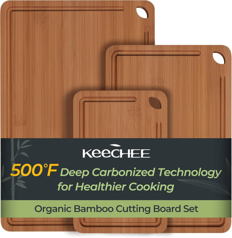 set of three wood bamboo cutting boards