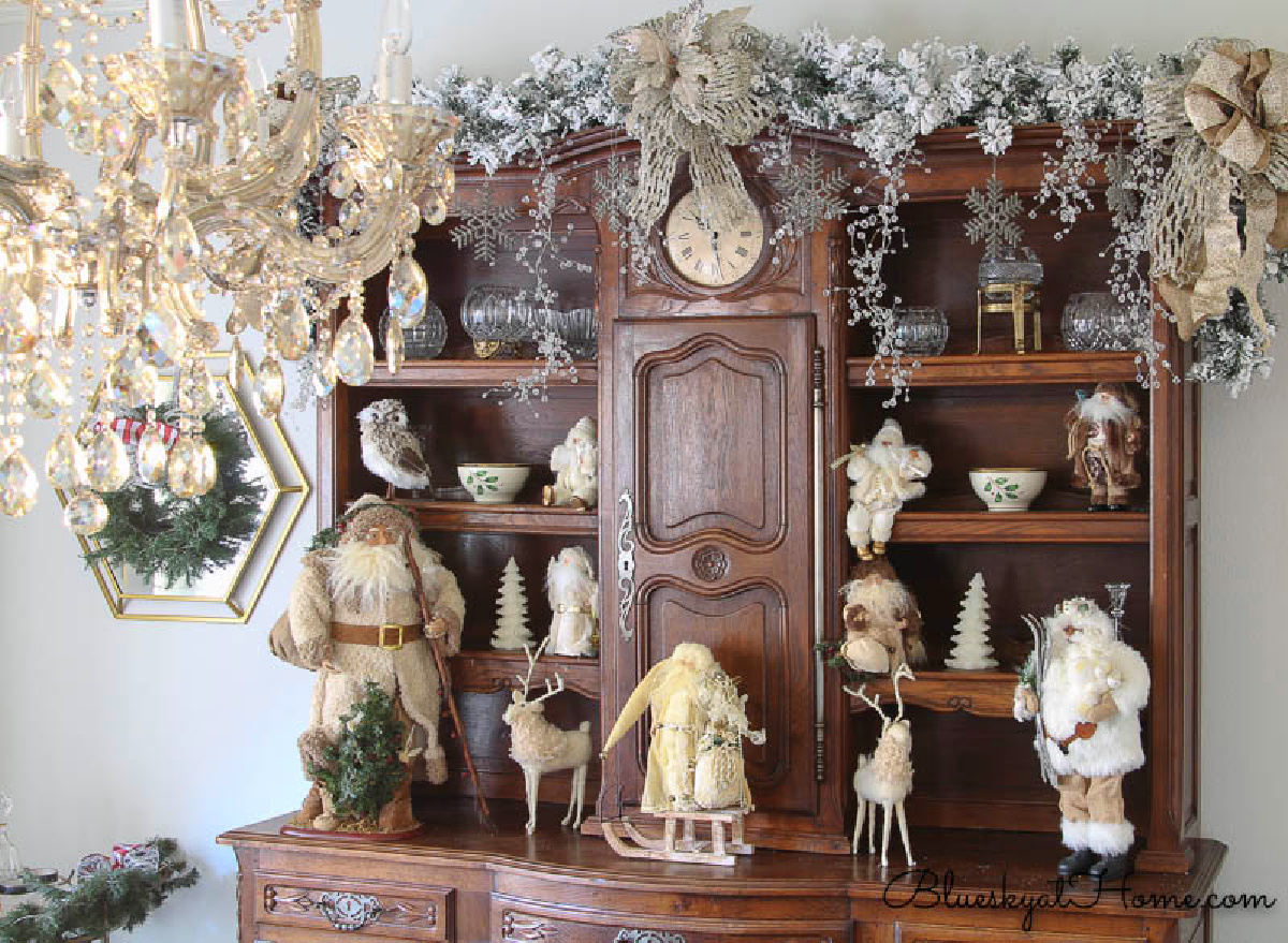 Christmas decorations on hutch