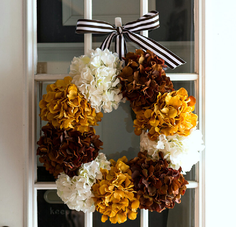 hydrangea colored fall wreath