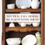 fall hutch decorating with white accessories