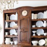 fall hutch decorating with white accessories