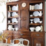 fall hutch decorating with white accessories