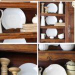 fall hutch decorating with white accessories