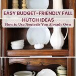 fall hutch decorating with white accessories