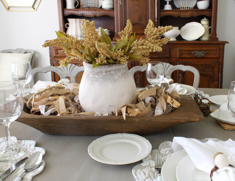 fall tablescape with fall hutch